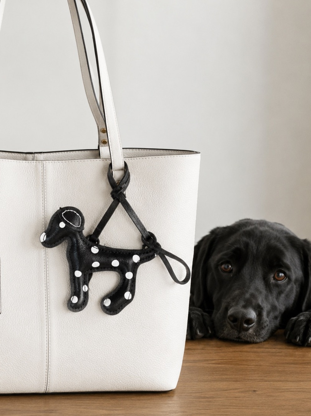 Black Polka Dot Dog Bag Charm Faux Leather Purse Charm Keychain Accessory